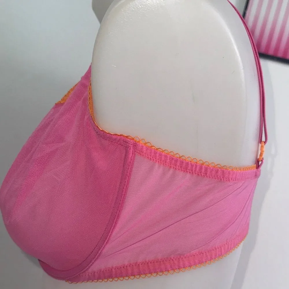 Victoria's Secret Pink and Orange Lace Bra Sz 38DD NWT